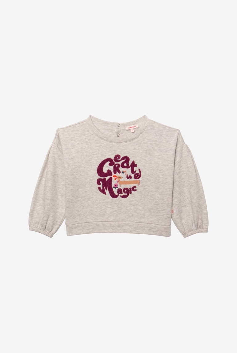 Sweat bébé fille broderie chien en coton recyclé gris Catimini 1