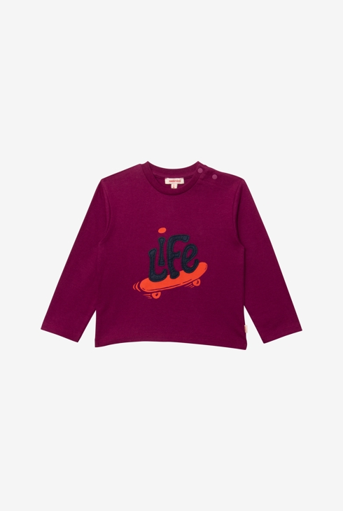 T-shirt bébé garçon typo brodée en coton recyclé violet Catimini 1