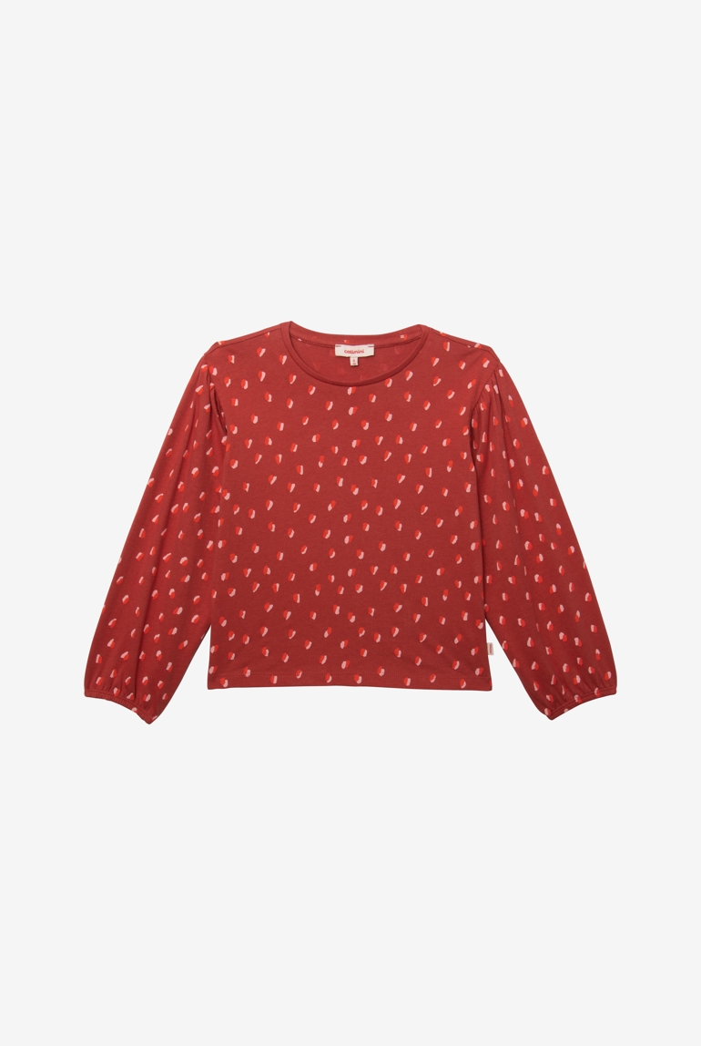 T-shirt fille brique imprimé bicolore en coton recyclé rouge Catimini 1