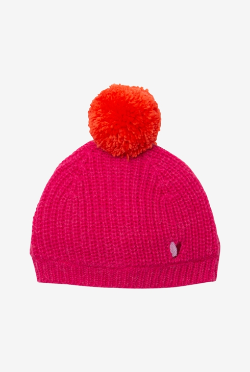Bonnet bébé fille rose pompon rouge bébé fille Catimini 1