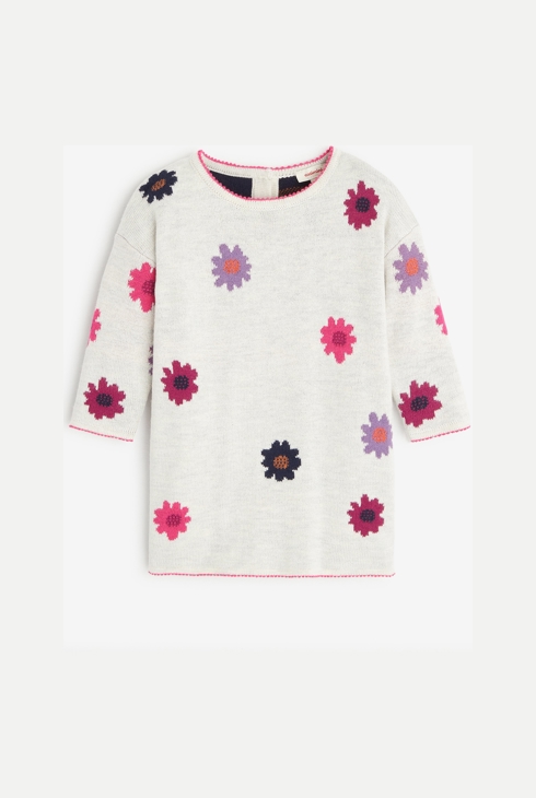 Robe grisee à fleurs pour bébé fille en tricot Catimini