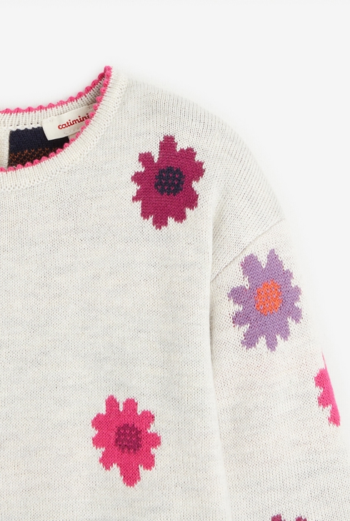 Robe grisee à fleurs pour bébé fille en tricot Catimini