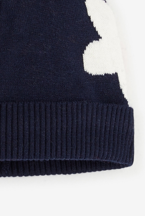 Bonnet fleuri bébé fille bleu marine en tricot Catimini