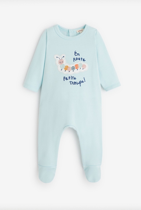 Pyjama motif chenille bébé mixte blanc bleuté naissance Catimini
