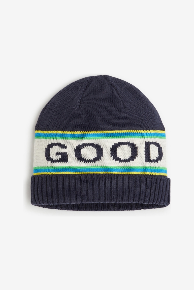 Bonnet réversible enfant bleu marine en coton recyclé garçon Catimini 1