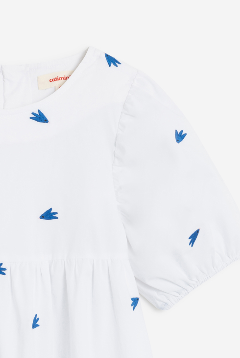 Robe de cérémonie fille blanchehe imprimée oiseaux Catimini