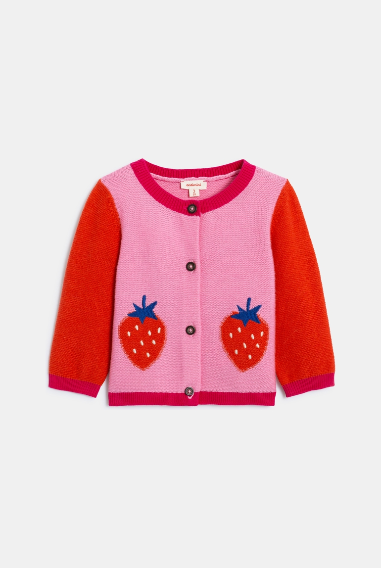 Cardigan bébé fille bicolore motifs fraises rose Catimini 1