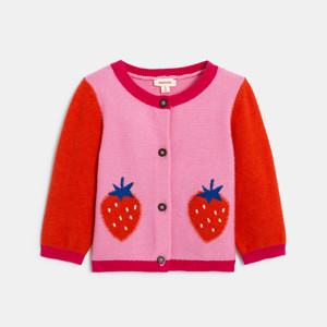 Cardigan bébé fille bicolore motifs fraises rose Catimini 1