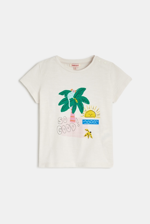 Baby-T-Shirt Catimini in Weiß mit exotischem Druck für Mädchen 1