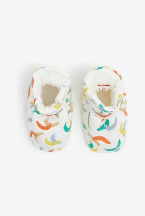 Chaussons bébé blancs ivoire à motifs bananes Catimini