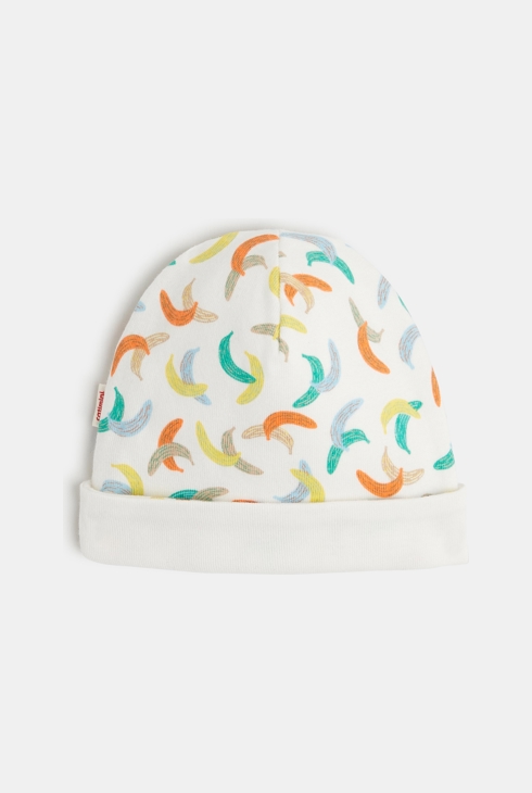 Bonnet bébé réversible blanc ivoire à motifs bananes Catimini 1
