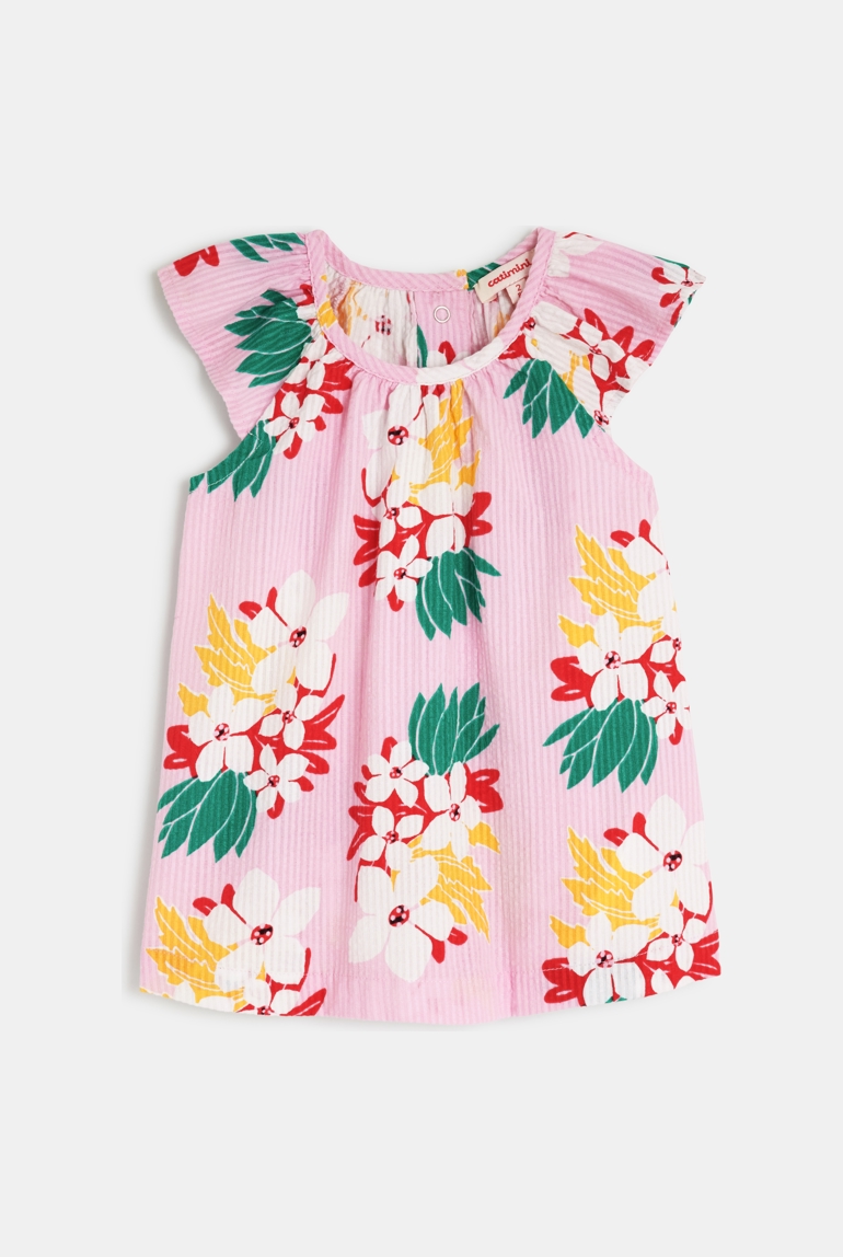 Blouse bébé fille rose fleurs exotiques Catimini 1