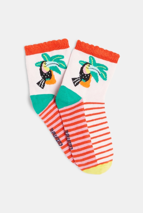 Chaussettes bébé fille roses toucan et palmier Catimini