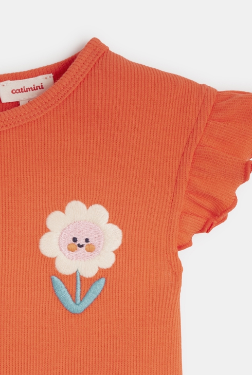 T-shirt bébé fille rouge à motif fleur Catimini
