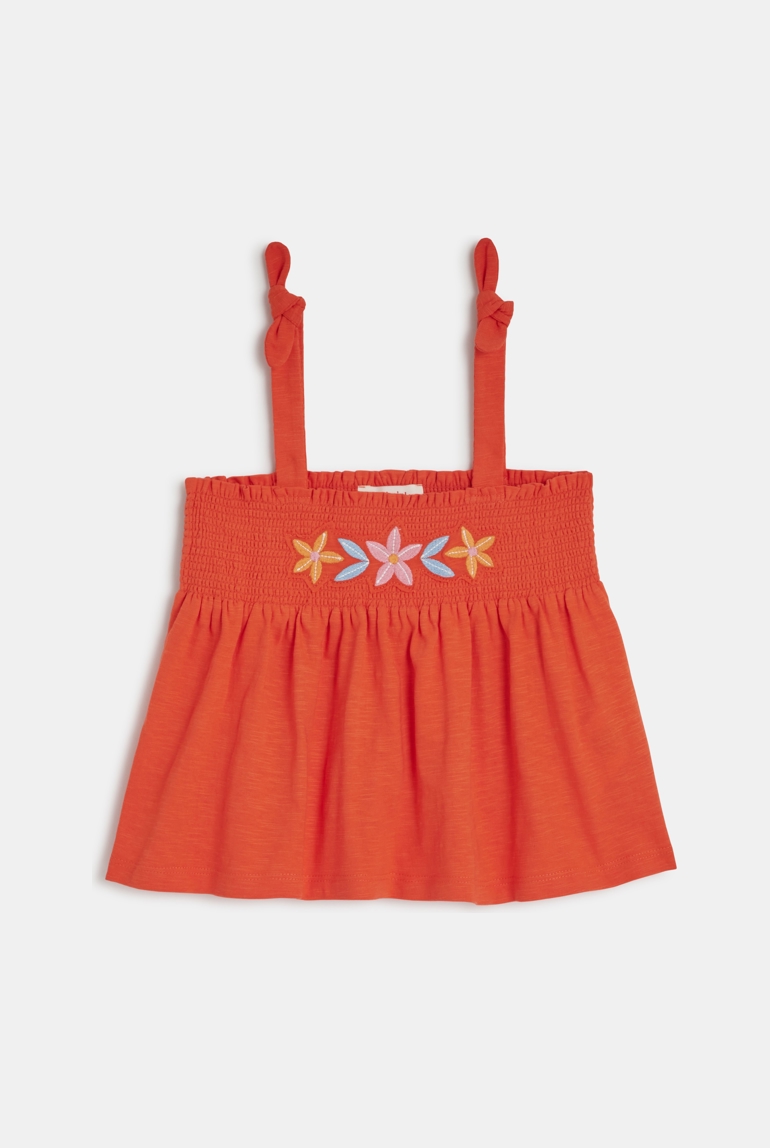 Débardeur fille rouge à broderies Catimini 1