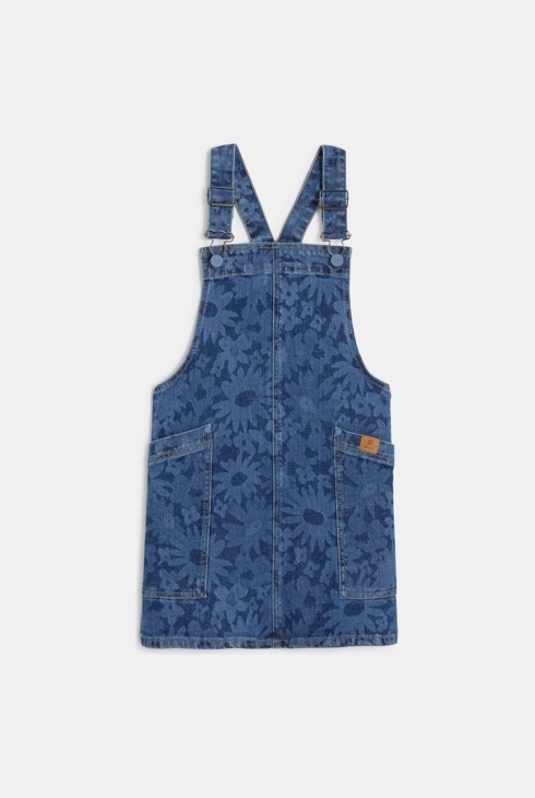 Robe salopette fille en jean fleuri bleue Catimini 1