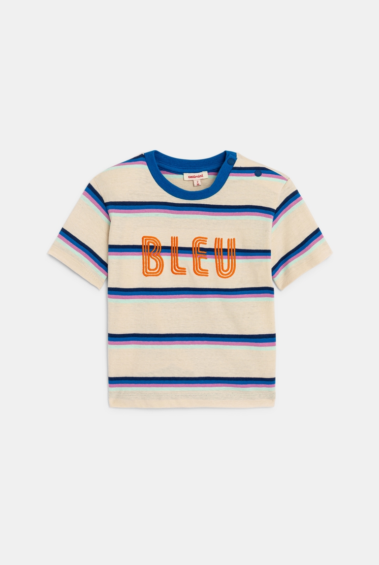 T-shirt bébé garçon rayé bleu à message Catimini 1