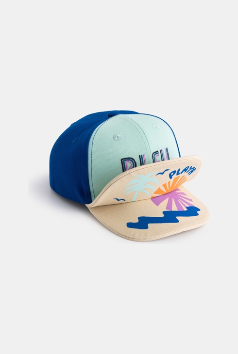 Casquette bébé garçon tricolore à message turquoise Catimini