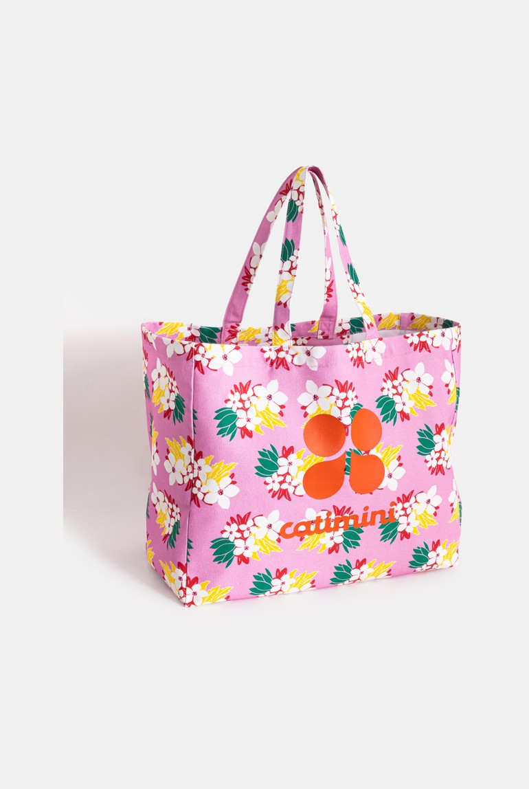 Sac de plage fille à motifs fleurs exotiques rose Catimini 1