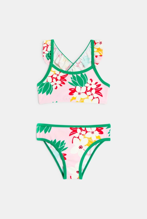 Maillot de bain 2 pièces bébé fille rose fleurs exotiques Catimini 1