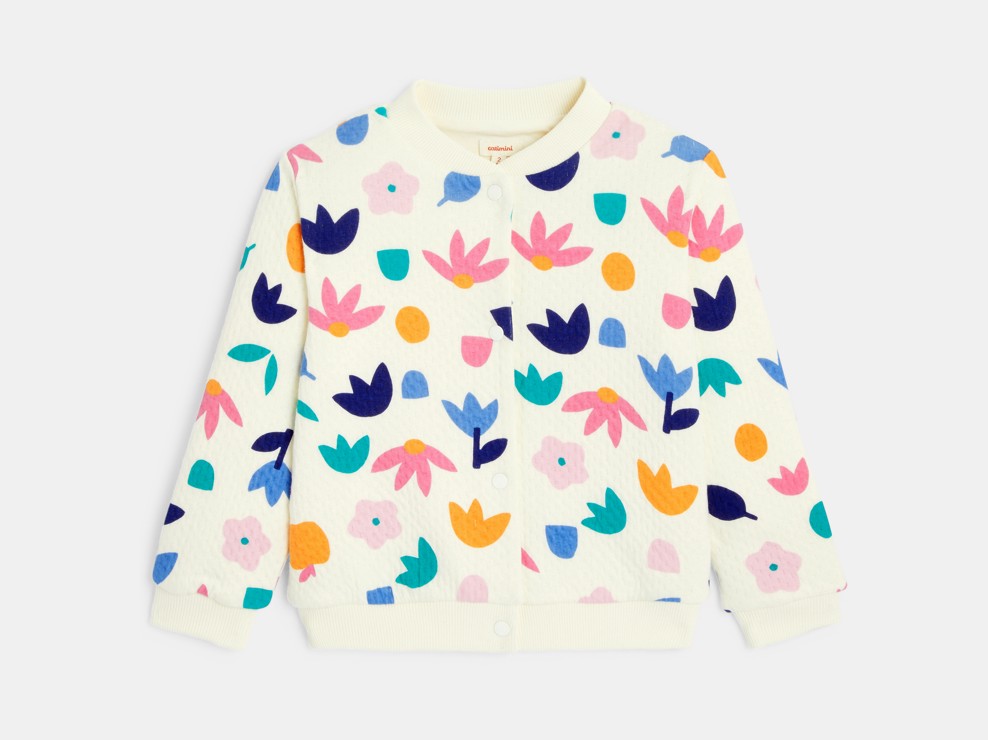 Jaqueta amb botons de pressió bebè nena punt calat estampat floral blanc Catimini 1