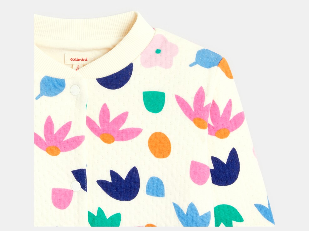 Jaqueta amb botons de pressió bebè nena punt calat estampat floral blanc Catimini 2