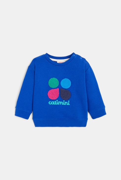 Felpa blu in tessuto felpato con ricamo Catimini per neonata 1