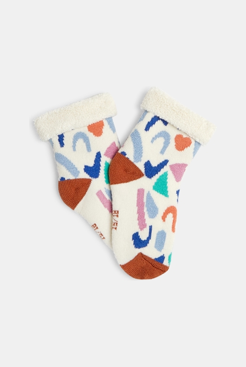 Chaussettes bébé garçon fourrées sherpa motif terrazzo blanches Catimini
