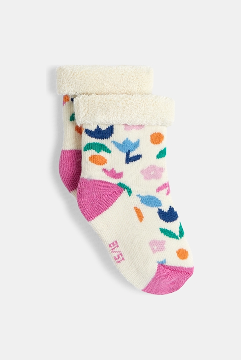 Chaussettes bébé fille fourrées motif fleuri blanches Catimini 1