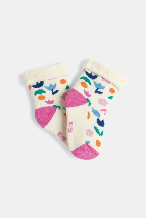 Chaussettes bébé fille fourrées motif fleuri blanches Catimini