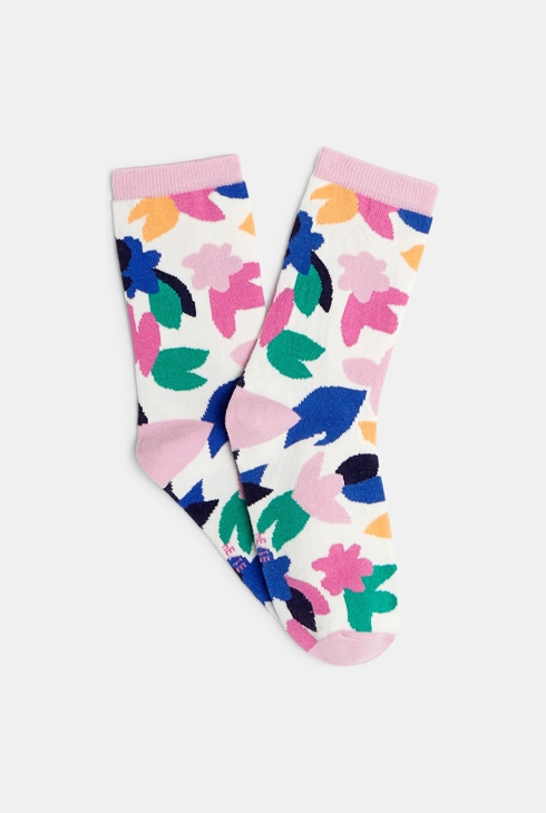 Chaussettes fille jacquard inspiration papier découpé fleuri violettes Catimini 2