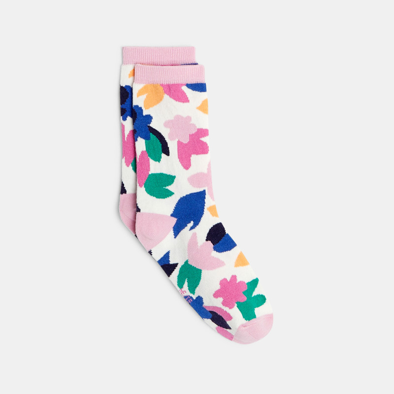 Catimini - Chaussettes fille jacquard inspiration papier découpé fleuri violettes Catimini - Fille