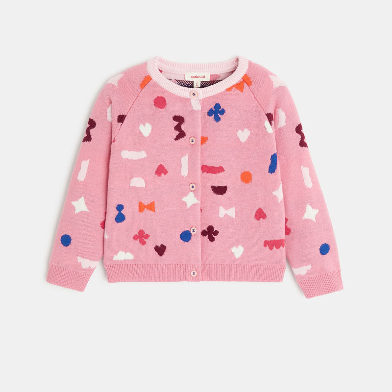 Catimini - Gilet bébé fille maille tricot motifs papiers découpés rose Catimini - Fille