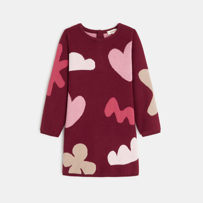 Robe à manches bébé fille maille tricot motif fleuri marron Catimini - 9M