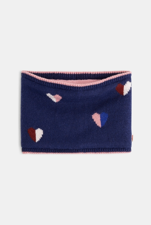 Snood blu notte con cuori Catimini lavorato a maglia e foderato per bambina 1