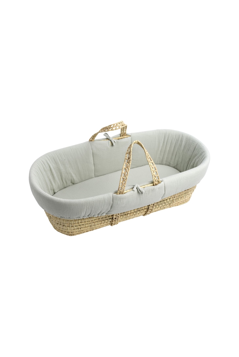 Couffin bébé en fibres naturelles avec habillage tissu 1