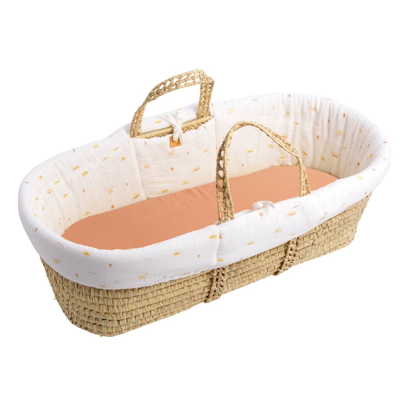 Couffin bébé en fibres naturelles avec habillage tissu -
