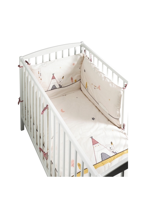 Tour de lit bébé déhoussable 180x40cm en coton beige