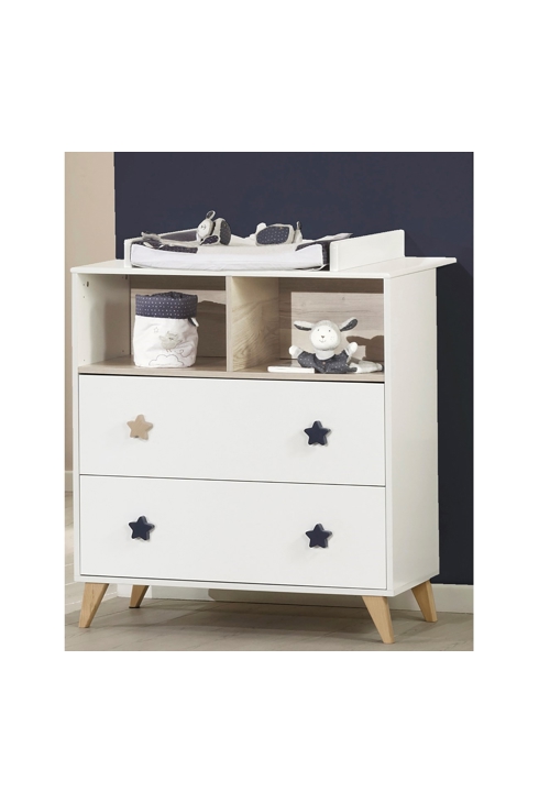 Commode 2 tiroirs 2 niches boutons étoile