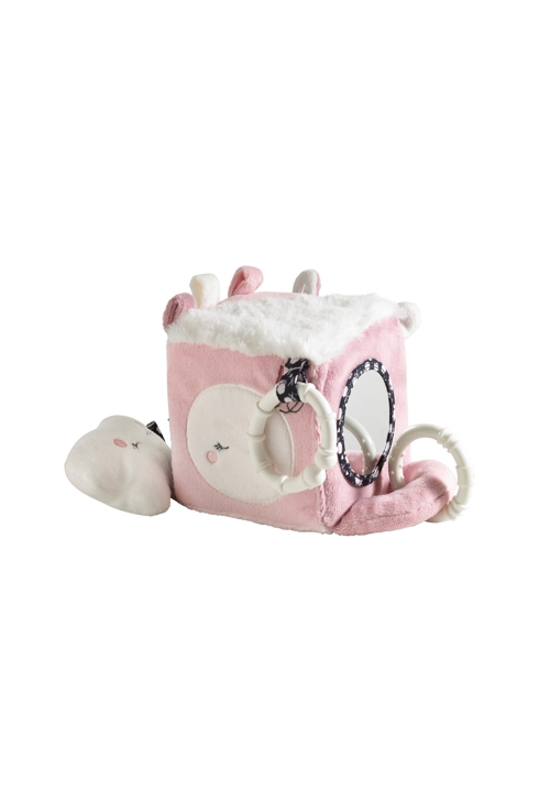 Cube d'activités motif fleuri en velours Rose