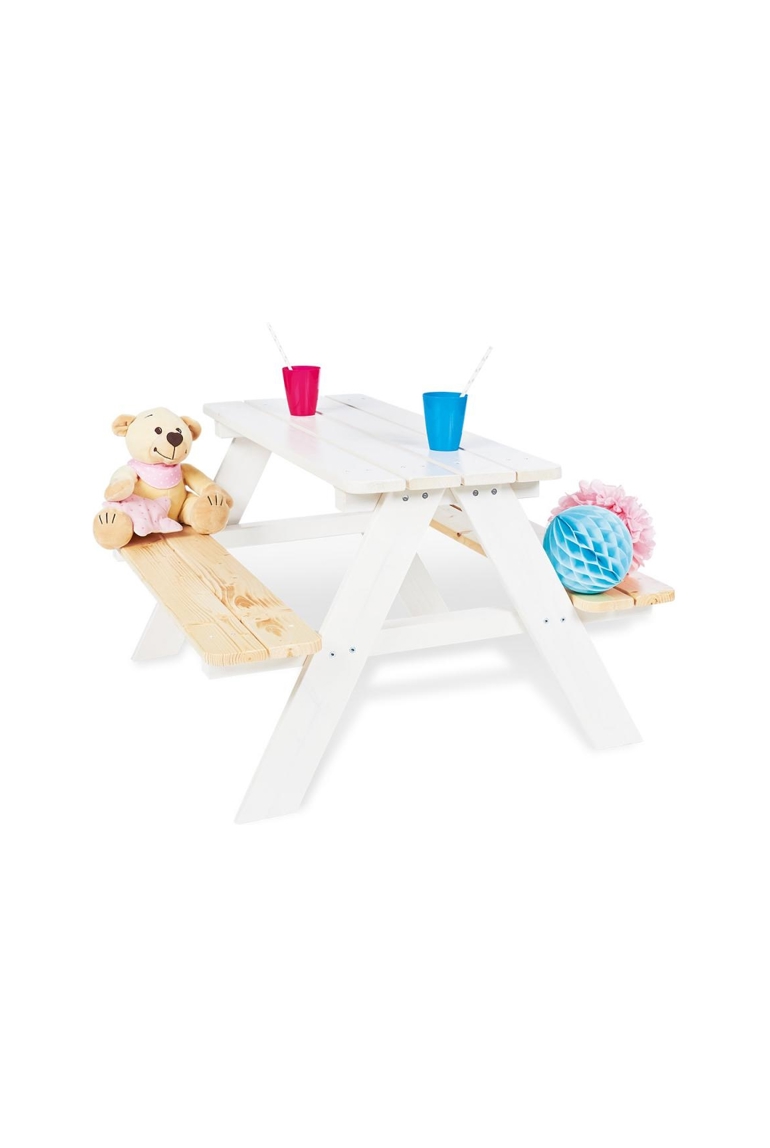 Table et bancs 4 places en bois Nicky blanc 1