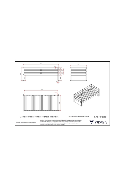 Lit capitain 90x200cm Margrit