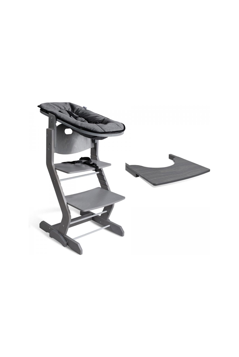 Chaise haute avec attache bébé et plateau gris 1