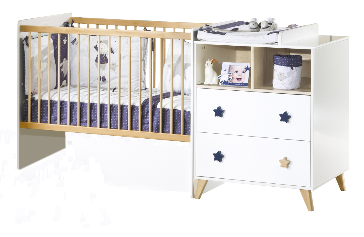 Lit combiné 120x60 évolutif 190x90 bouton étoile -