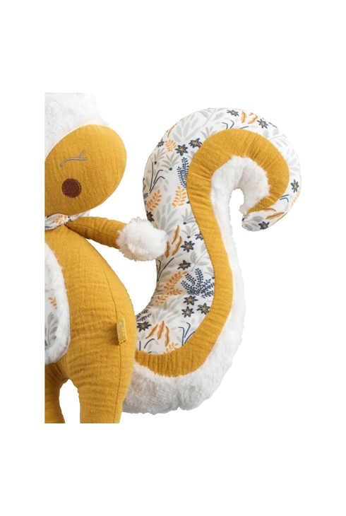Doudou écureuil en velours jaune foncé
