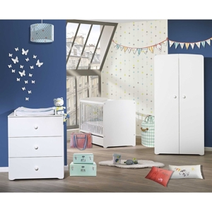 Chambre complète bébé avec lit 120x60cm, commode à langer et armoire 2 portes 1