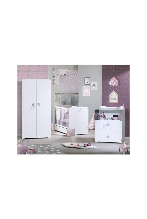 Chambre trio lit et Commode et Armoire en bois blanc