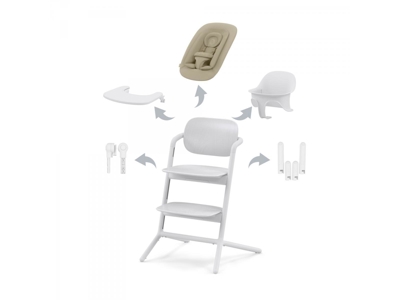 Chaise haute évolutive Lemo 2 All White (pack 4 en 1 avec transat) 1