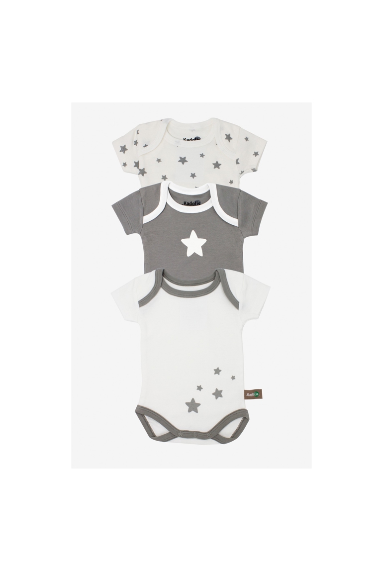 Lot de 3 Body manches courtes en Coton Bio à motifs étoiles 1