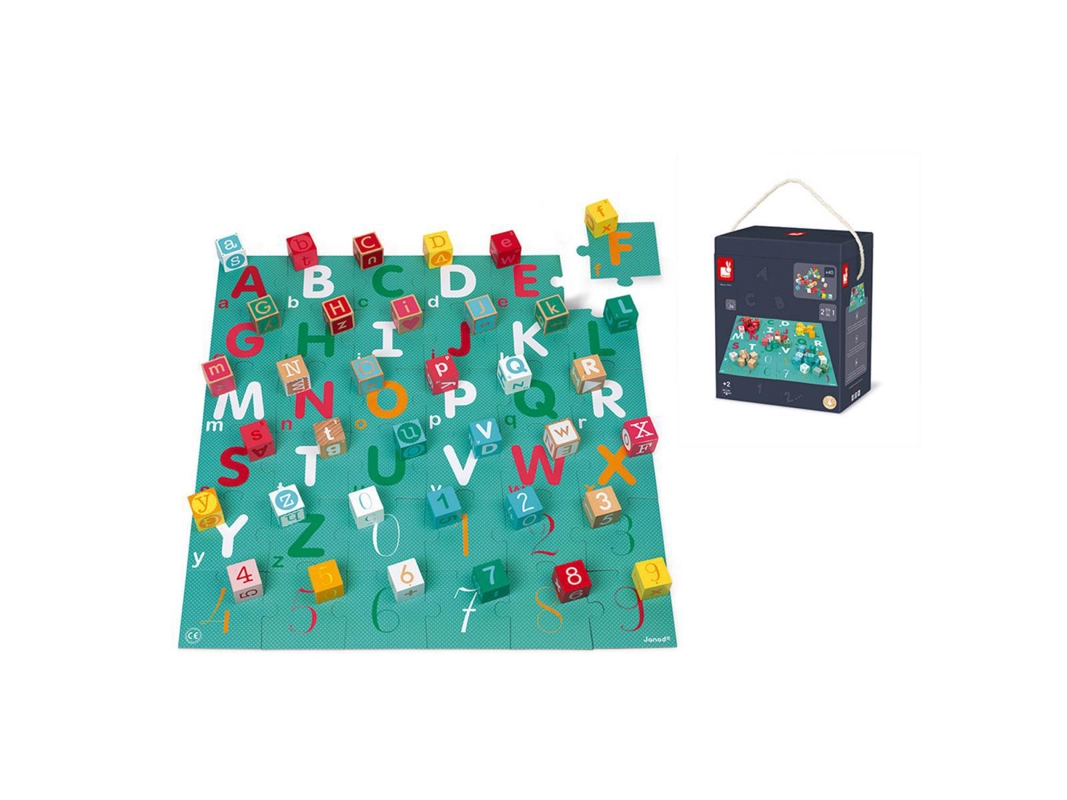 Janod - Kubix 40 cubes + puzzle Lettres et Chiffres, jeu de construction 2 en 1 Janod - - Dès 2 ans